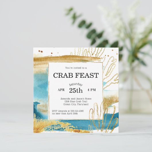 カニの饗宴パーティー、ピクニックまたはディナー 招待状 (スタンド正面)