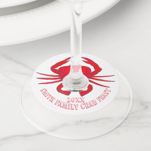 カニの饗宴レッドメリーランドハードシェル甲殻類 ワイングラスタグ (クローズアップ)