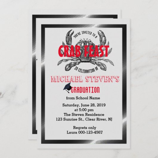 カニの饗宴Boil卒業任意のお祝いパーティー 招待状 (正面/裏面)