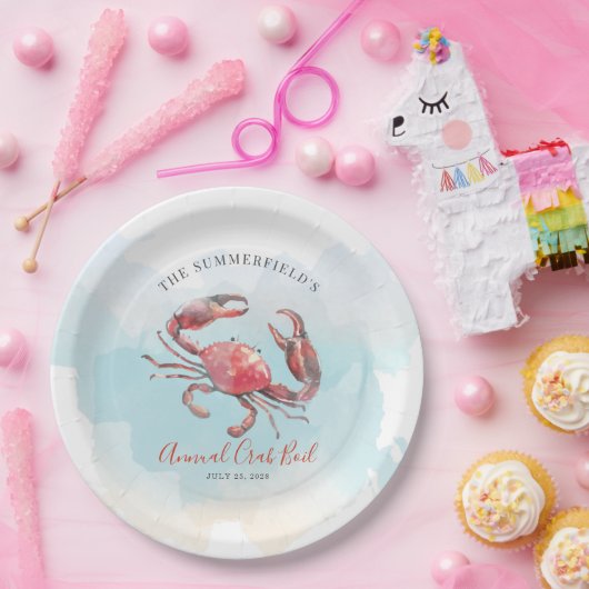 カニの魚介類の家族の夏のパーティー水色 ペーパープレート (パーティー)