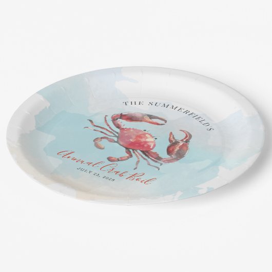 カニの魚介類の家族の夏のパーティー水色 ペーパープレート (アングル)