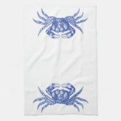 カニのWoodblockのプリントの職人のスタイルの航海のな青 キッチンタオル (縦)