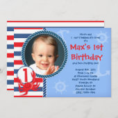 カニをテーマにした誕生日パーティーの招待 招待状 (正面/裏面)