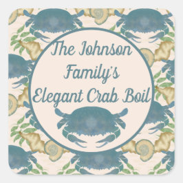 カニエレガントの饗宴 – 水カラーブルーカニ、シーシェル スクエアシール