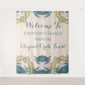 カニエレガントの饗宴 – 水カラーブルーカニ、シーシェル タペストリー (正面)