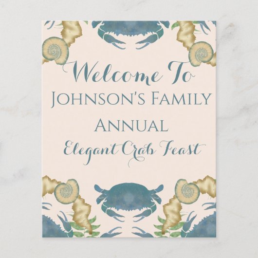 カニエレガントの饗宴 – 水カラーブルーカニ、シーシェル チラシ (正面)