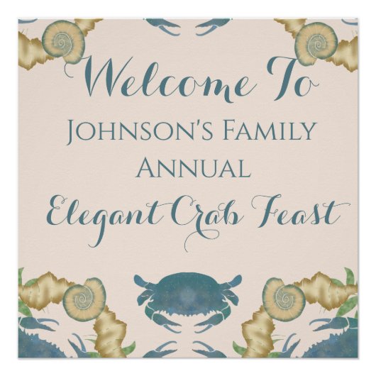 カニエレガントの饗宴 – 水カラーブルーカニ、シーシェル ポスター (正面)