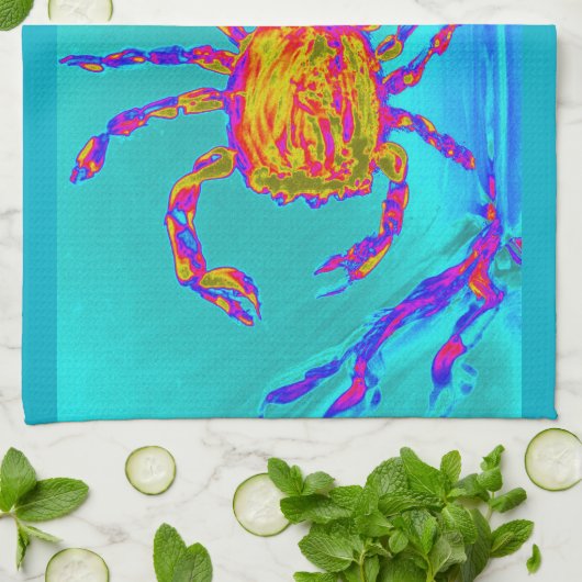 カニカッコいいの海底アートシーサイド キッチンタオル (折り畳み)