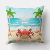 カニカラフル、ヤシの木、貝 クッション (裏面)
