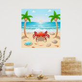 カニカラフル、ヤシの木、貝 ポスター (キッチン)