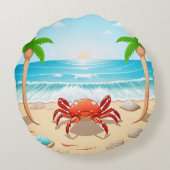 カニカラフル、ヤシの木、貝 ラウンドクッション (裏面)