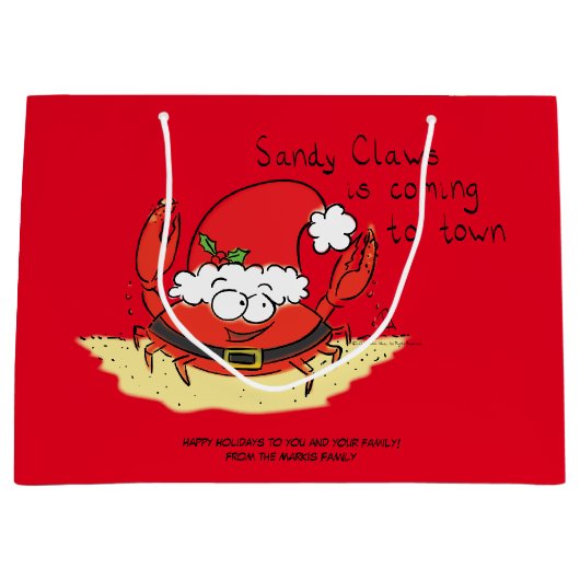 カニクリスマスビーチ熱おもしろい帯 ラージペーパーバッグ (正面)