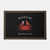 カニシンプルエビ魚介類レストランロゴ名 ドアマット (正面)