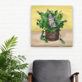 カニップのバケツに入ったグレーの子猫 キャンバスプリント