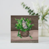 カニップのバケツに入ったグレーの子猫 サンキューカード (スタンド正面)