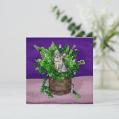 カニップのバケツに入ったグレーの子猫 サンキューカード (スタンド正面)