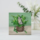 カニップのバケツに入ったグレーの子猫 サンキューカード (スタンド正面)