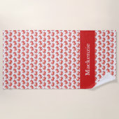 カニパターン夏のビーチの名前をカスタムする ビーチタオル (正面)