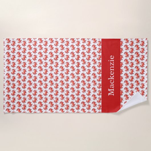 カニパターン夏のビーチの名前をカスタムする ビーチタオル (正面)