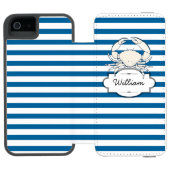 カニパーソナライズされたブルーと白の水平ストライプ INCIPIO iPhoneウォレットケース (フォリオ Open)