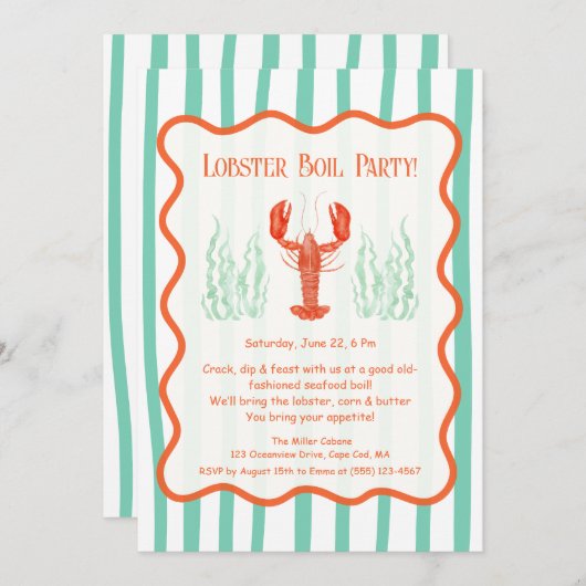 カニパーティーの招待状 – 夏の海鮮パーティー 招待状 (正面/裏面)