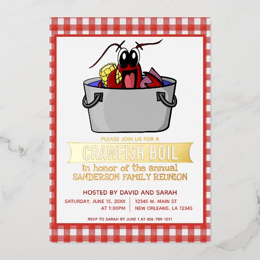 カニパーティー海鮮パーティー ピクニック 家族の集まり 箔招待状 (正面)