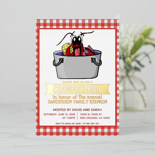 カニパーティー海鮮パーティー ピクニック 家族の集まり 箔招待状 (立ち正面)