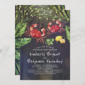 カニビーチパームストリングライト婚約パーティ 招待状 (正面/裏面)