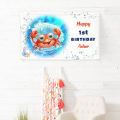 カニビーチプールパーティーサマーボーイ1st誕生日 横断幕 (インサイチュ)