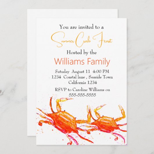 カニビーチ沿岸航海の海鮮沸騰 招待状 (正面/裏面)