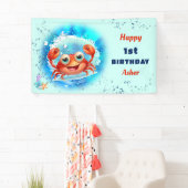 カニブルーボーイプールパーティー夏の第1誕生日 横断幕 (インサイチュ)