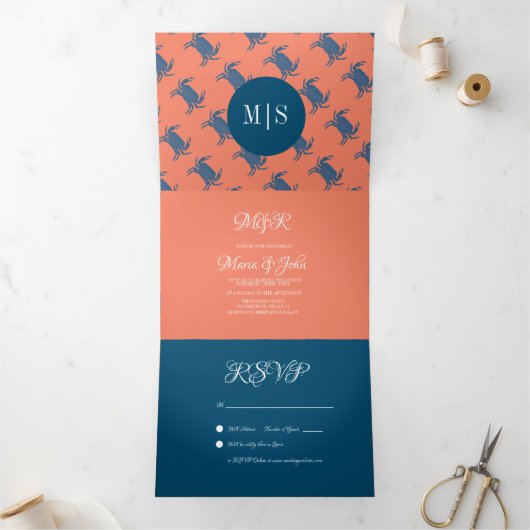 カニブロイルボイルシーフード航海のビーチ結婚ズ 三つ折り招待状 (内部)