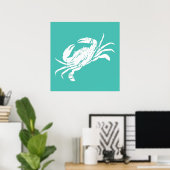 カニプリントルッ動揺してクティール(緑がかった色)ブルーシーフード ポスター (ホームオフィス)