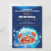 カニプールバースデーパーティーボーイカスタム年齢 招待状 (正面)