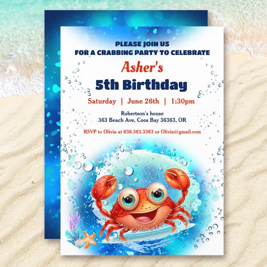 カニプール1歳パーティー少年カスタム年齢 招待状