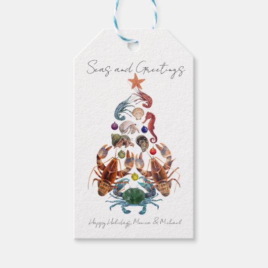 カニロブスタークリスマスツリー甲殻類シーホリデイ ギフトタグ (正面)
