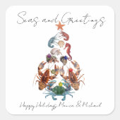 カニロブスタークリスマスツリー甲殻類シーホリデイ スクエアシール (正面)