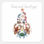 カニロブスタークリスマスツリー甲殻類シーホリデイ スクエアシール (正面)