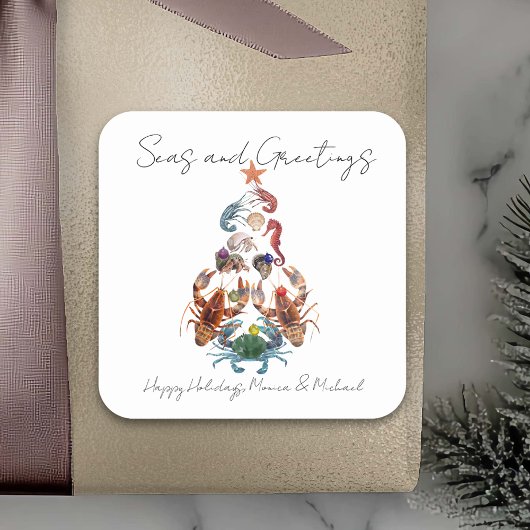 カニロブスタークリスマスツリー甲殻類シーホリデイ スクエアシール