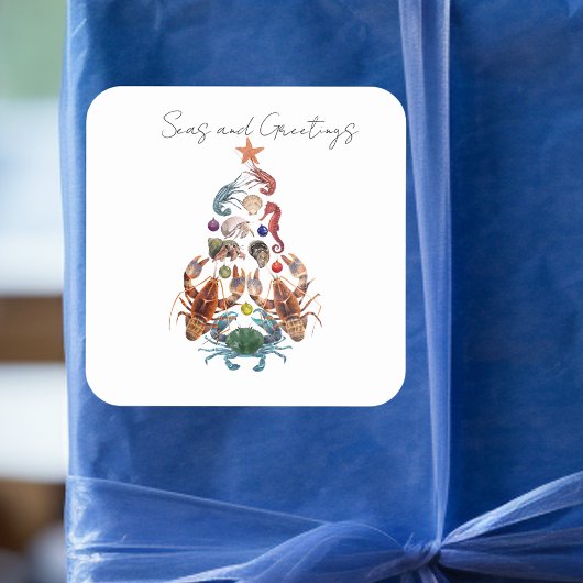 カニロブスタークリスマスツリー甲殻類シーホリデイ スクエアシール
