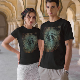 カニヴィンテージアートラステッドティール（緑がかった色）ストーン Tシャツ