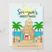 カニ城 |熱帯ビーチのパームツリークリスマス シーズンカード (正面)