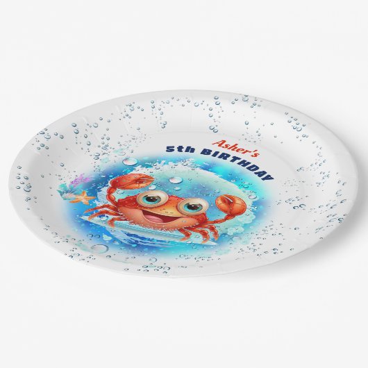 カニ子供の誕生日プールパーティーボーイサマー ペーパープレート (アングル)