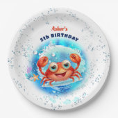 カニ子供の誕生日プールパーティーボーイサマー ペーパープレート (正面)