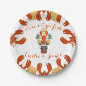 カニ料理パーティーでの婚約お祝い - 愛とカニ ペーパープレート (正面)