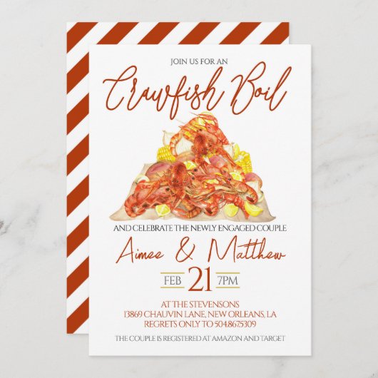 カニ料理パーティーでの婚約パーティーの招待状 招待状 (正面/裏面)