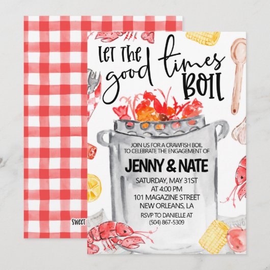 カニ料理パーティーでの婚約パーティーの招待状 招待状 (正面/裏面)