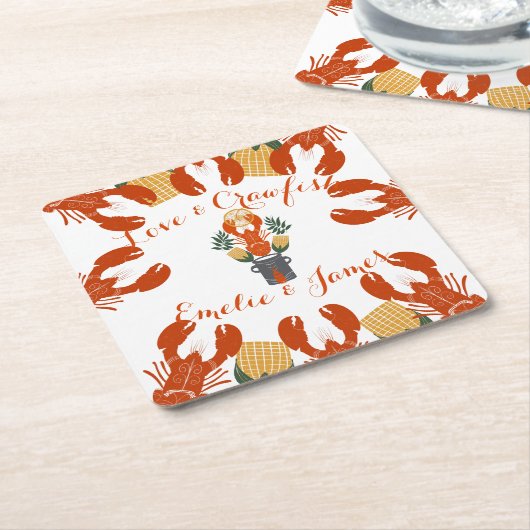 カニ料理パーティーエンゲージメントパーティー - 愛とカニ スクエアペーパーコースター (アングル)