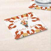 カニ料理パーティー・エンゲージメントパーティー 愛とカニ スクエアペーパーコースター (アングル)