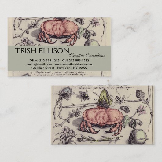カニ植物昆虫花イラストレーション 名刺 (正面/裏面)